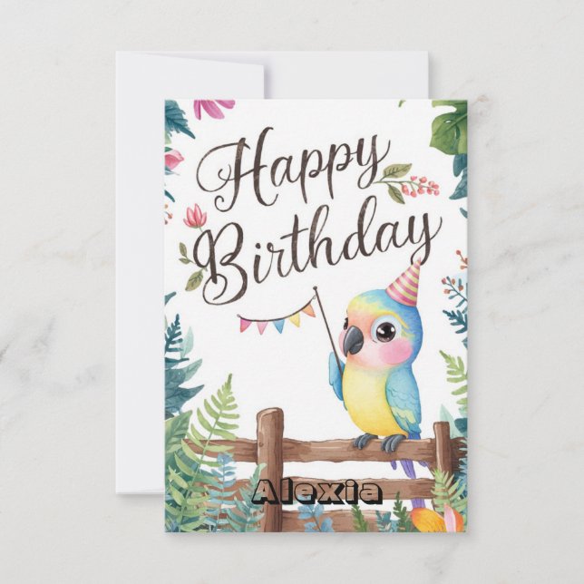 Little Editable Parrot Digital Geburtstag Karte (Vorderseite)