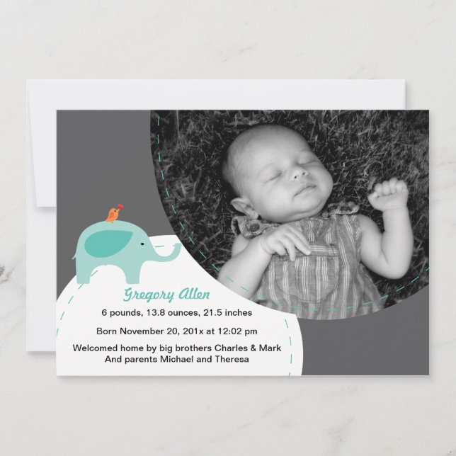 Little Elephant Birth Announcement (Blau) Ankündigung (Vorderseite)