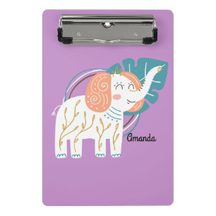 Little Elephant Boho Individuelle Name Mini Klemmbrett