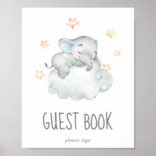 Little Elephant Boy Baby Shower Guest Book Sign Poster