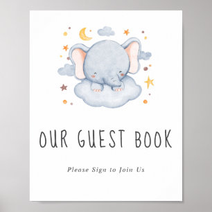 Little Elephant Boy Baby Shower Guest Book Sign Poster