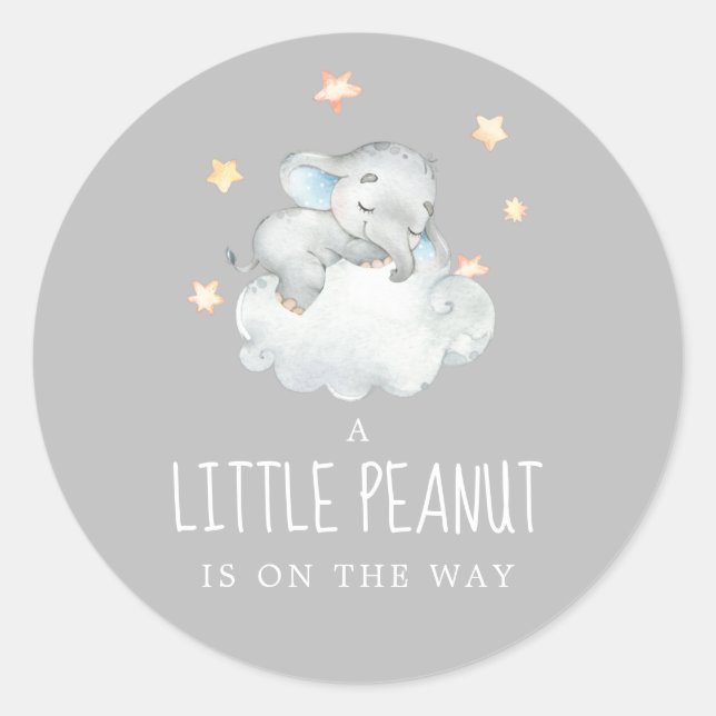 Little Elephant Boy Gray Little Peanut Baby Dusche Runder Aufkleber (Vorderseite)