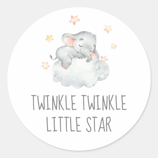 Little Elephant Girl Twinkle Twinkle Little Star Runder Aufkleber (Vorderseite)