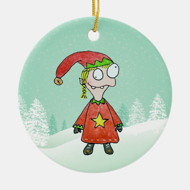 Little Elf Girl Keramik Ornament (Vorne)