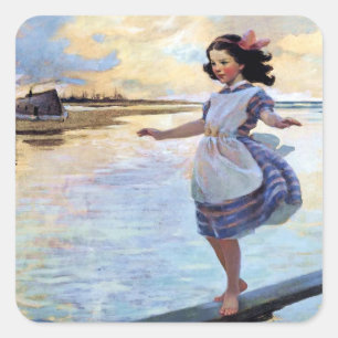 „Little Eml'y“ von Jessie Willcox Smith Quadratischer Aufkleber