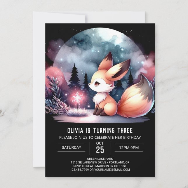 Little Enchanted Fox Geburtstag Einladung (Vorderseite)