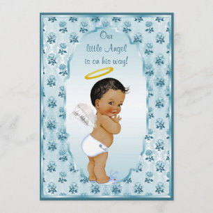 Little Ethnic Boy Angel Blue Rose Babydusche Einladung