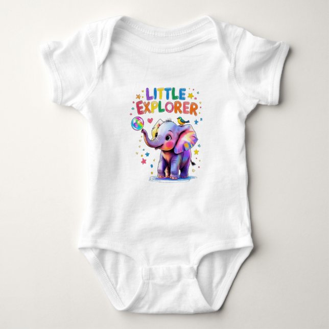 Little Explorer Crayon Style Baby Elephant Strampler (Vorderseite)