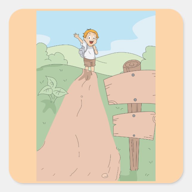 Little Explorer Hiking Adventure Quadratischer Aufkleber (Vorderseite)