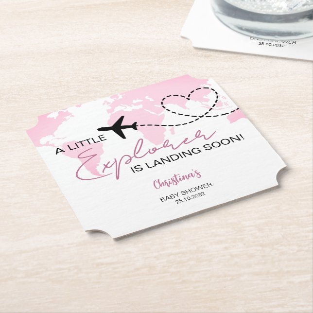 Little Explorer World Map Pink Baby Shower Untersetzer (angewinkelt)