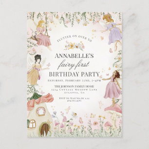 Little Fairy First Birthday Enchanted Garden Girl Postkarte