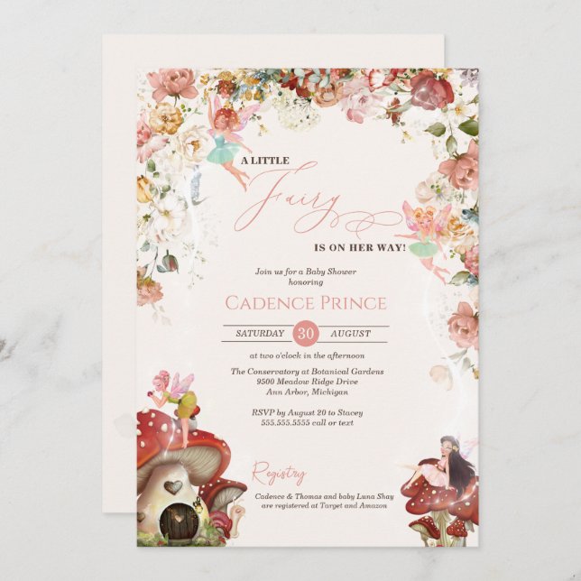 Little Fairy Floral Garden Baby Dusche Einladung (Vorne/Hinten)
