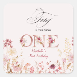 Little Fairy Floral Garden First Birthday  Quadratischer Aufkleber