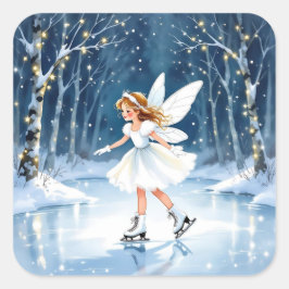 Little Fairy Ice Skating Christmas Quadratischer Aufkleber
