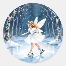 Little Fairy Ice Skating Christmas Runder Aufkleber