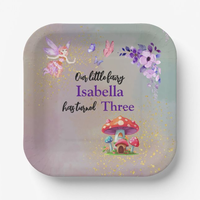 Little Fairy Mushroom House Butterflies Any Age Pappteller (Vorderseite)