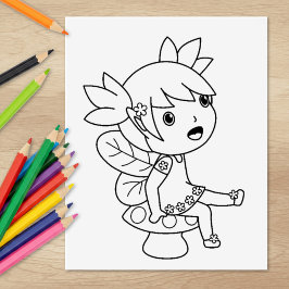 Little Fairy on a Toadstool - Farbseite Gummistempel
