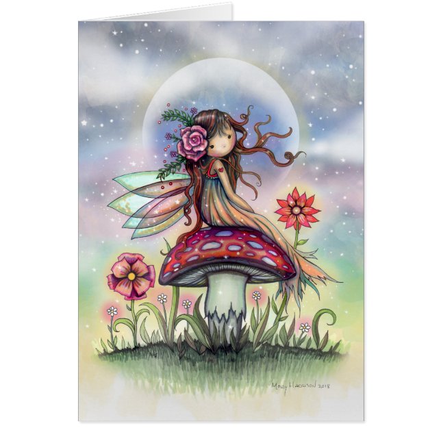 Little Fairy on Mushroom Fantasy Art Card (Vorne)