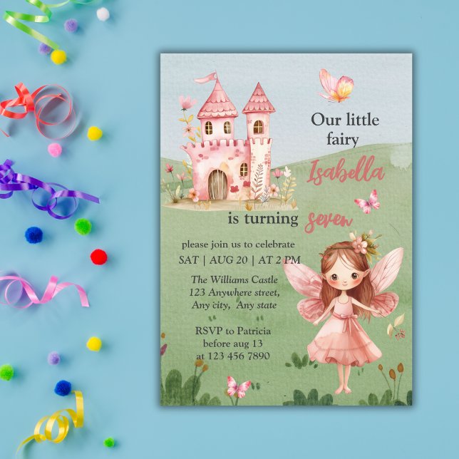 Little Fairy Pink Castle Butterfly Any Age  Einladung (Von Creator hochgeladen)