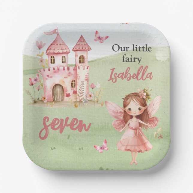 Little Fairy Pink Castle Butterfly Any Age  Pappteller (Vorderseite)