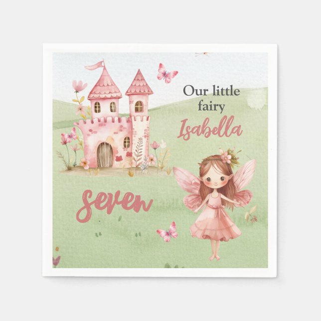 Little Fairy Pink Castle Butterfly Any Age  Serviette (Vorderseite)