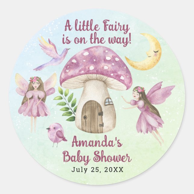 Little Fairy Whimsical Baby Shower Runder Aufkleber (Vorderseite)