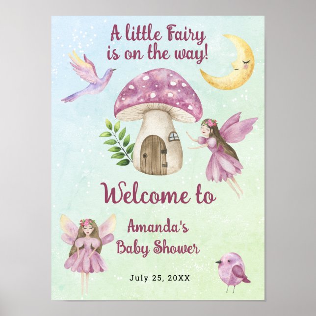Little Fairy Whimsical Baby Shower Welcome Poster (Vorne)