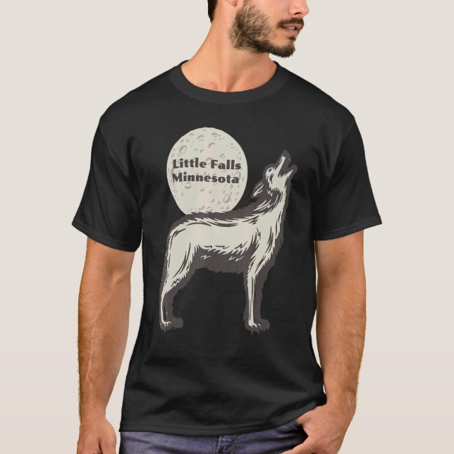 Little Falls Minnesota MN Wolf Moon Howling Souven T-Shirt (Vorderseite)