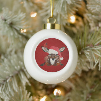 LITTLE FAWN & CARDINAL  KERAMIK Kugel-Ornament