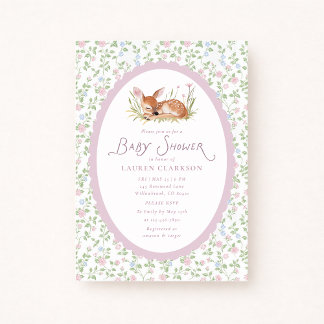 Little Fawn Cottagecore Pink Baby Girl Baby Shower Einladung