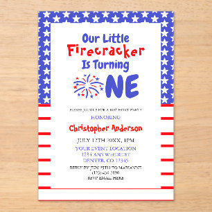 Little Firecracker 1. Geburtstag Acryleinladungen