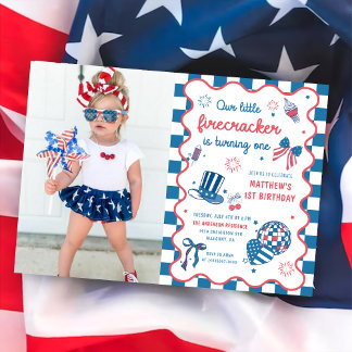 Little Firecracker 4. Juli 1. Geburtstag Foto Einladung