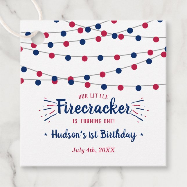 Little Firecracker 4. Juli 1. Geburtstag Geschenkanhänger (Vorderseite)