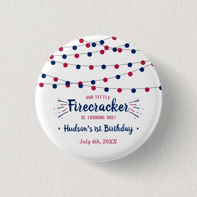 Little Firecracker 4. Juli 1. Geburtstag Party Button (Vorderseite)