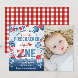 Little Firecracker 4. Juli 1. Geburtstag Party Einladung