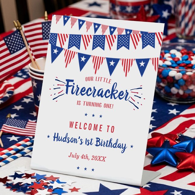 Little Firecracker 4. Juli 1. Geburtstag Sockelschild (Von Creator hochgeladen)