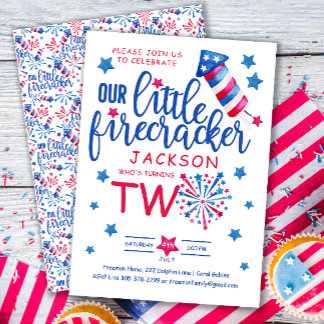Little Firecracker 4. Juli 2. Geburtstag Party Einladung