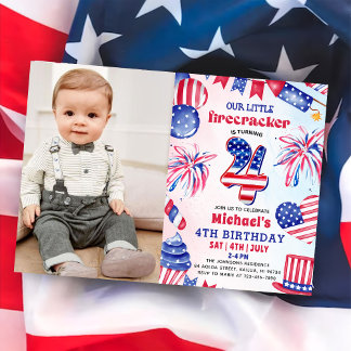 Little Firecracker 4. Juli 4. Geburtstag Foto Einladung