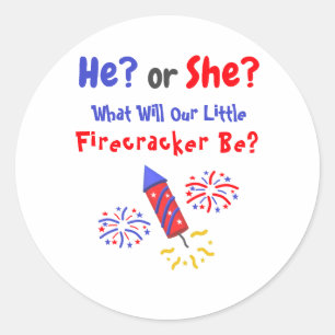 Little Firecracker Gender Reveal Runder Aufkleber