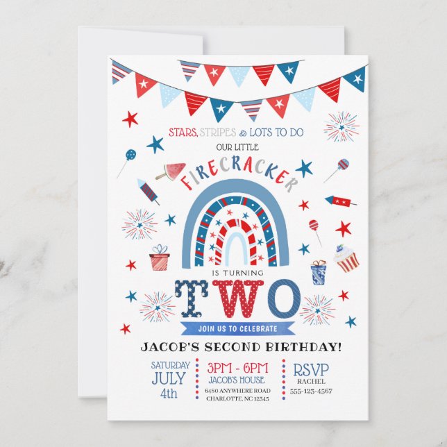 Little Firecracker Red White & Blue Birthday Invit Einladung (Vorderseite)