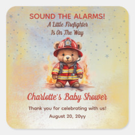 Little Firefighter Teddy Bear Baby Shower Quadratischer Aufkleber