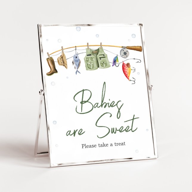 Little Fisherman Baby Shower Babys sind süß Poster (Boho Fisherman Baby Shower Babies are Sweet Sign)