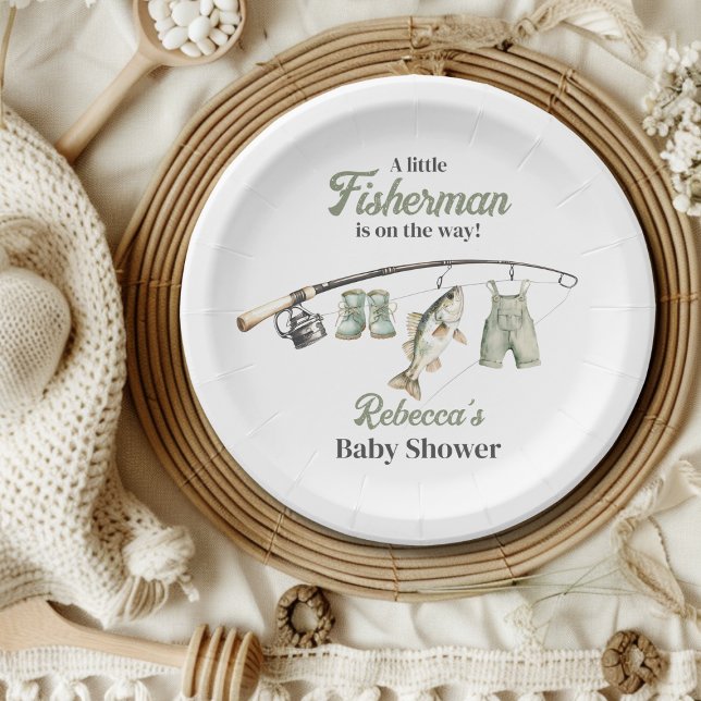 Little Fisherman Clothesline Fishing Baby Shower Pappteller (Von Creator hochgeladen)