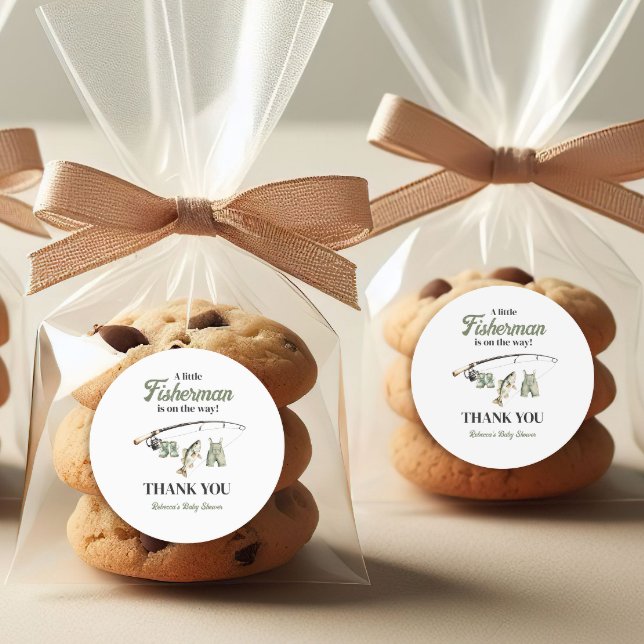 Little Fisherman Clothesline Fishing Baby Shower Runder Aufkleber (Von Creator hochgeladen)