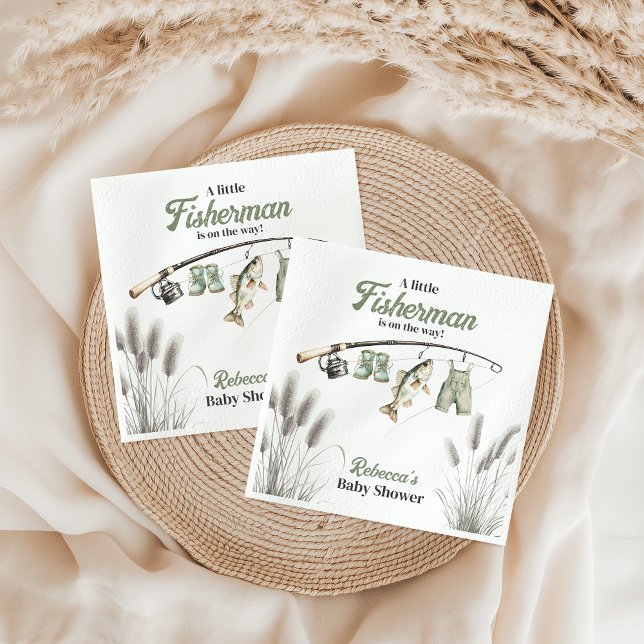Little Fisherman Clothesline Fishing Baby Shower Serviette (Von Creator hochgeladen)