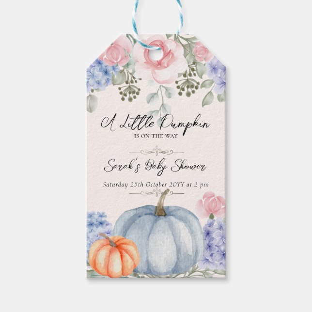 Little Floral Pumpkin Halloween Fall Baby Dusche Geschenkanhänger (Vorderseite)