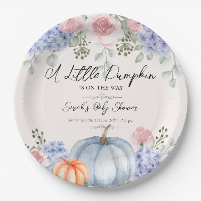 Little Floral Pumpkin Halloween Fall Baby Dusche Pappteller (Vorderseite)