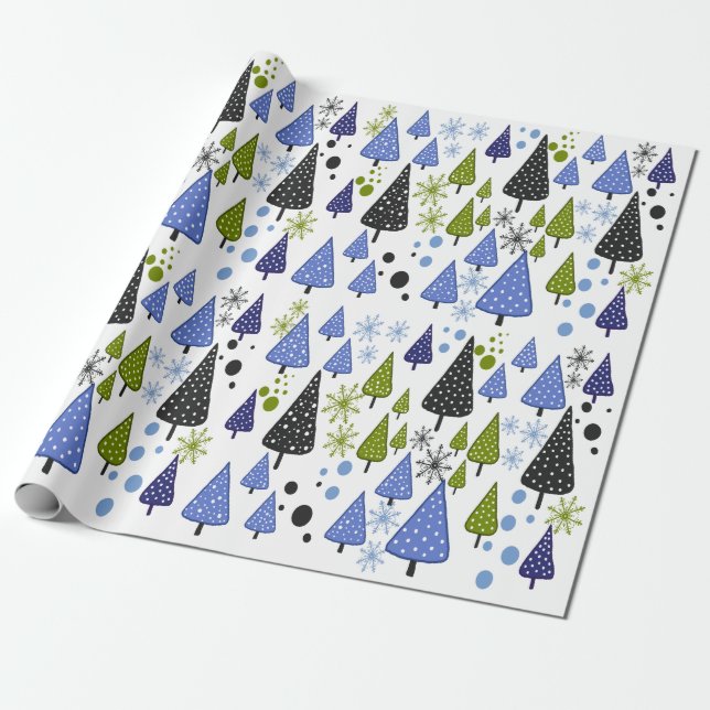 Little Forest Blue Green Packpapier (Ungerollt)