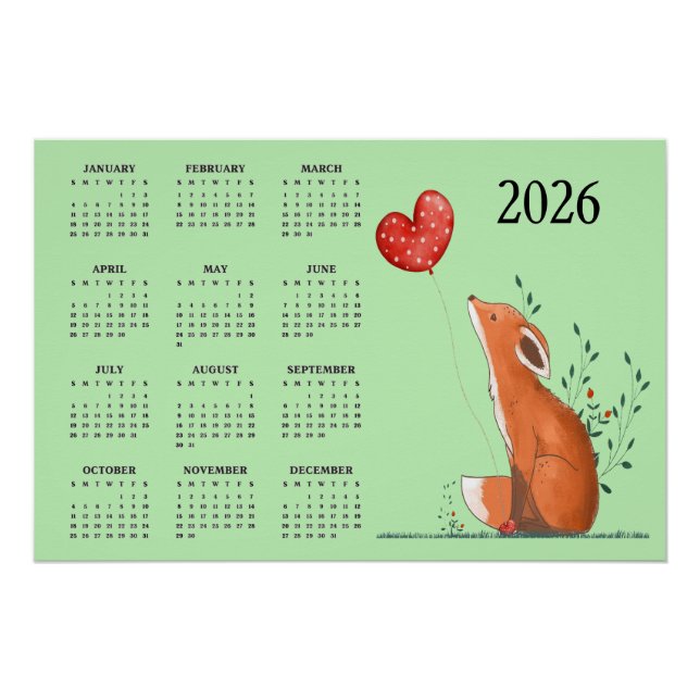 Little Fox Design 2026 Calendar  Poster (Vorderseite)