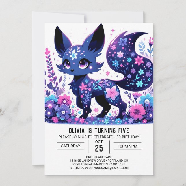 Little Fox Digital Geburtstag Einladung (Vorderseite)